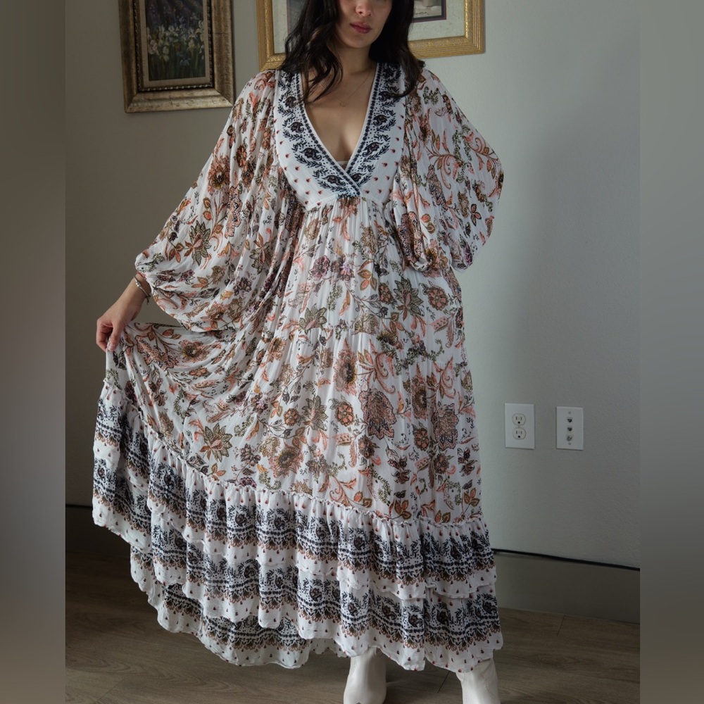 Anthropologie V-Neck Long-Sleeve Floral Tiered Maxi Dress - Picture 1 of 6